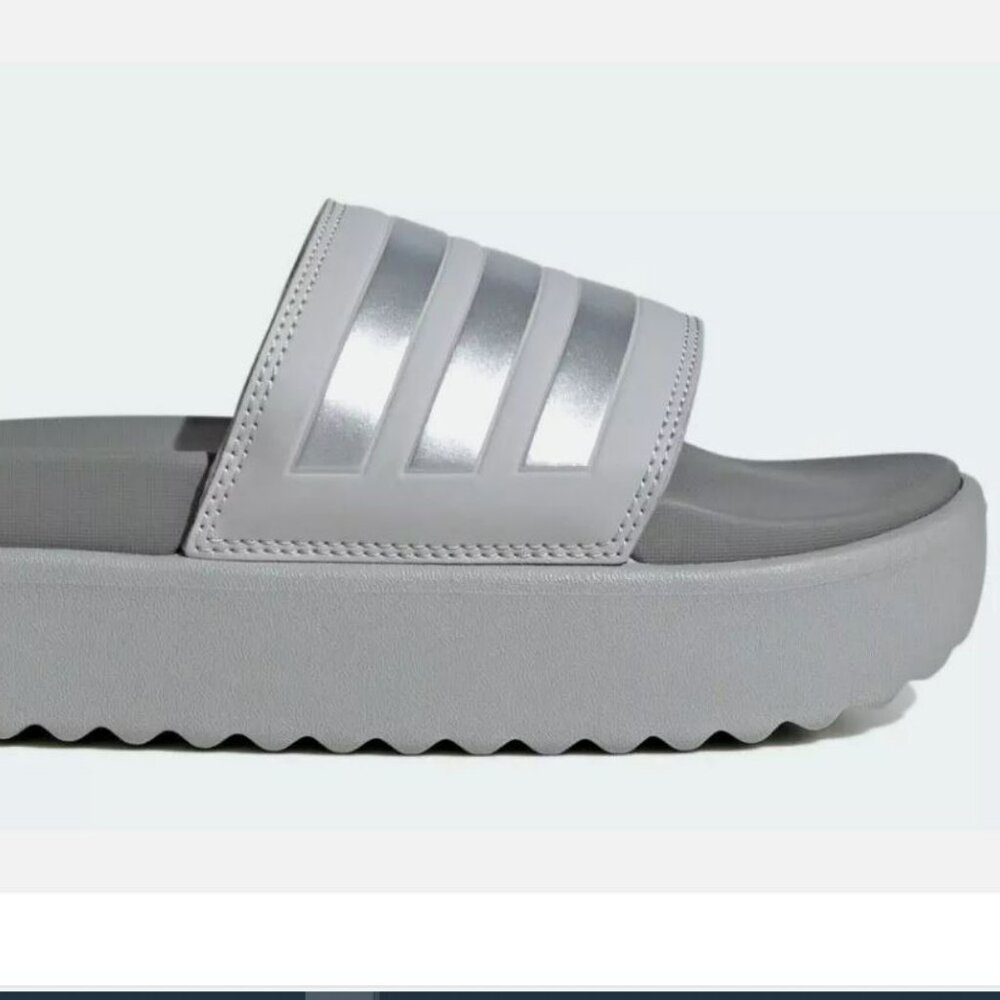 NWT ADIDAS ADILETTE WOMENS sz 8 GREY/SILVER SLIDES PLATFORM NEW AUTHENTIC